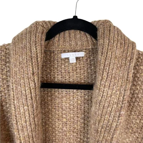 Lunya Chunky Knit Wool Open Belted Robe Deep Pockets Delicate Tan Size L/XL - Picture 3 of 12